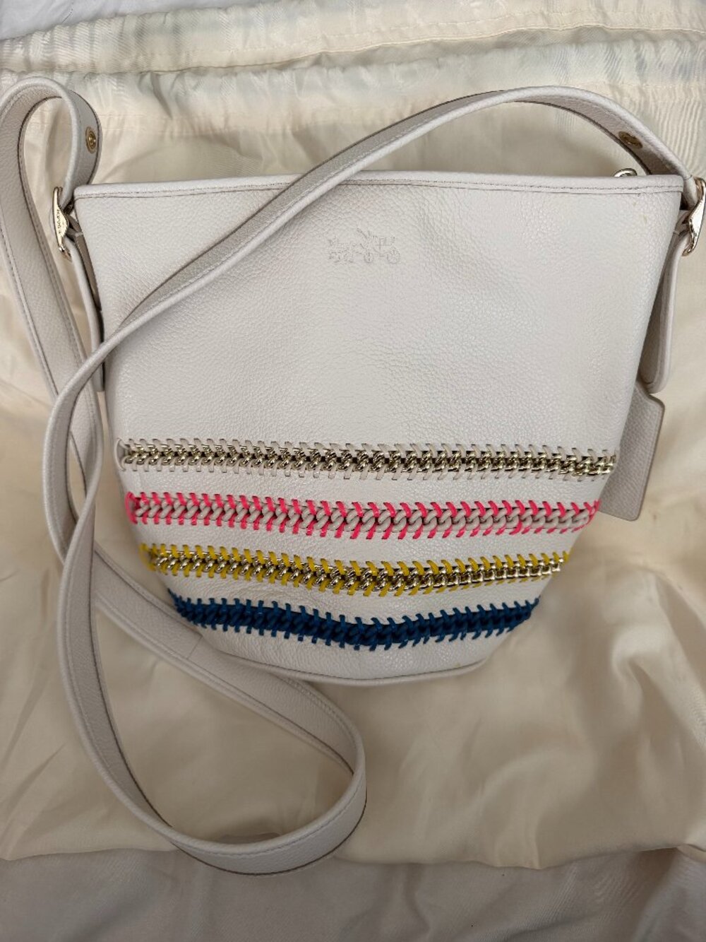 Share Coach 2015 Leather Chain Whiplash Whipstitch Crossbody Mini Duffle